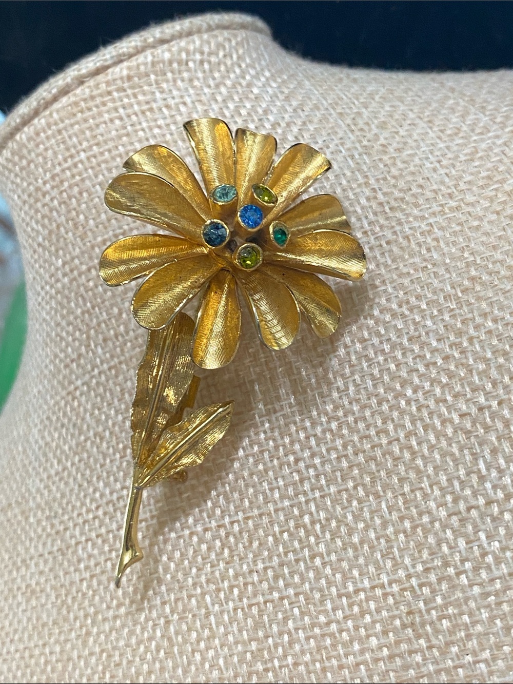 Judy Lee VTG Gold Floral Brooch with Rhinestones